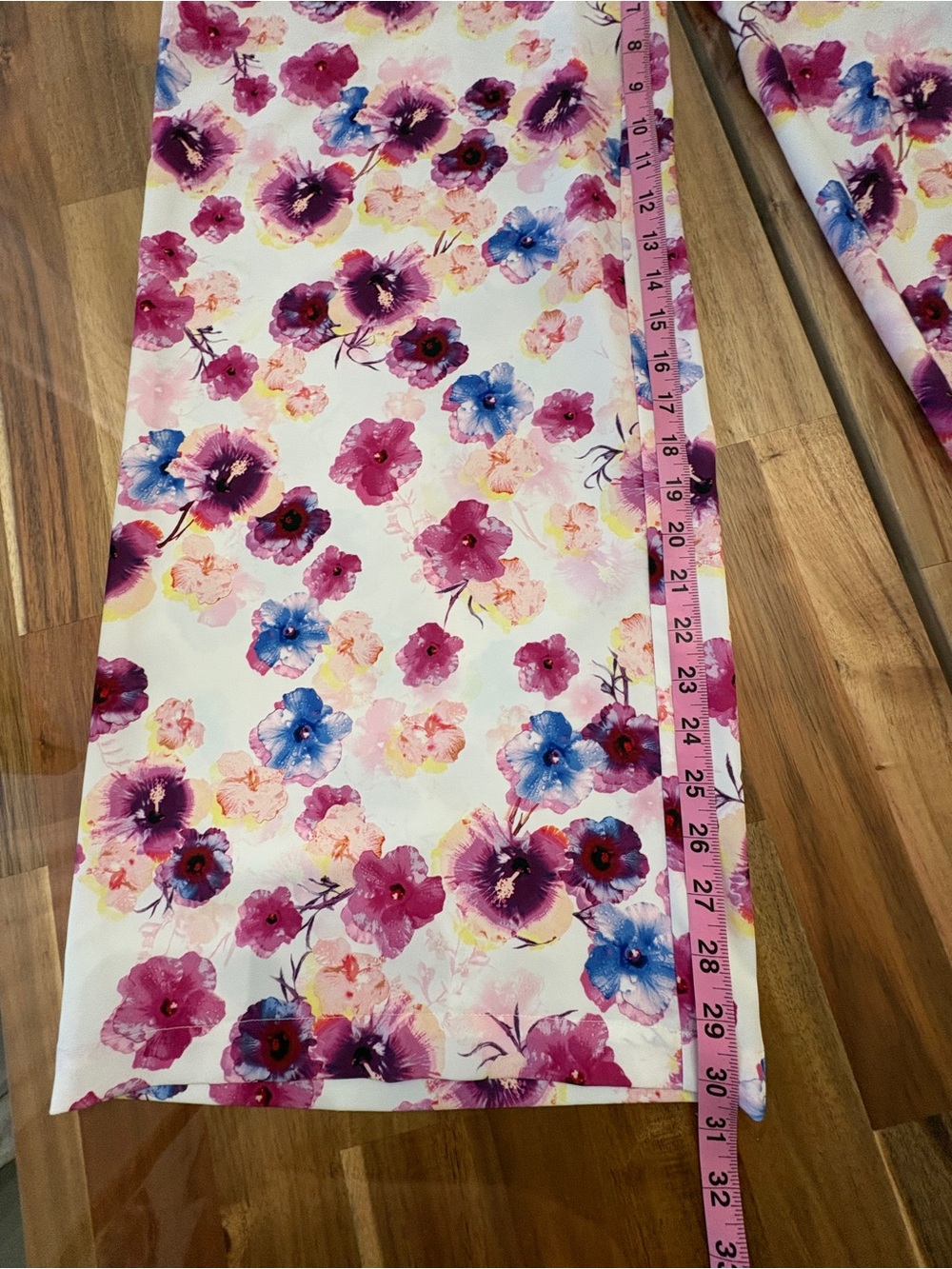 Sz S Printed Floral High Rise Wide-Leg Pull-On Pants w Pockets, White Pink Blue - Picture 12 of 16